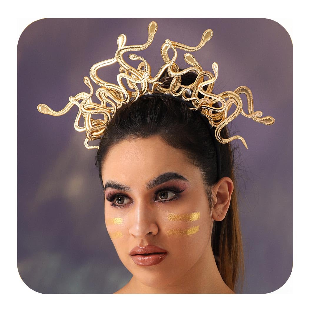 BARTOSIMedusa Snake Headband Gold Snake Headband Halloween Tiara Headpiece Dress up Headdress Hair Accessories for Women and Girls Costume Party Supplies