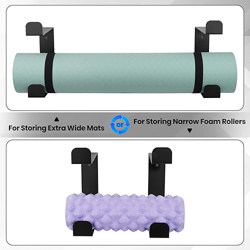 Miniatura 4 de Soporte de pared para esterilla de yoga de 4 niveles y estante de almacenamiento de esterilla de yoga, fabricación de acero resistente, soporta 30