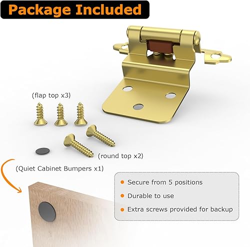 Miniatura 6 de Chibery Bisagras de gabinete de 38 pulgadas, paquete de 6 bisagras de montaje frontal de cierre automático con parachoques de puerta, accesorios