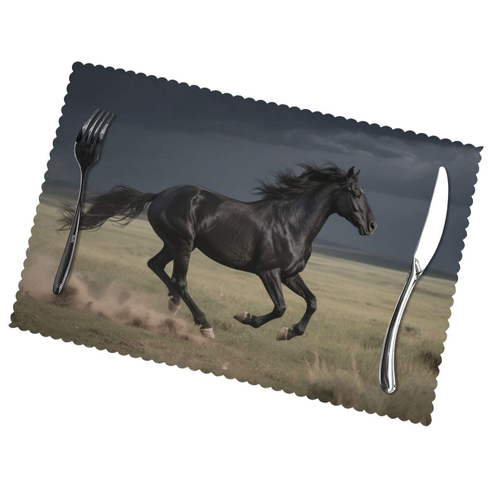 12x18 Inchplacemats Set of 6, Horse Place Mats for Kitchen Dinning, Heat Resistant Anti Slip Table Mats, Waterproof Washable Placemat for Indoor Outdoor Party Kitchen Dining Table Décor