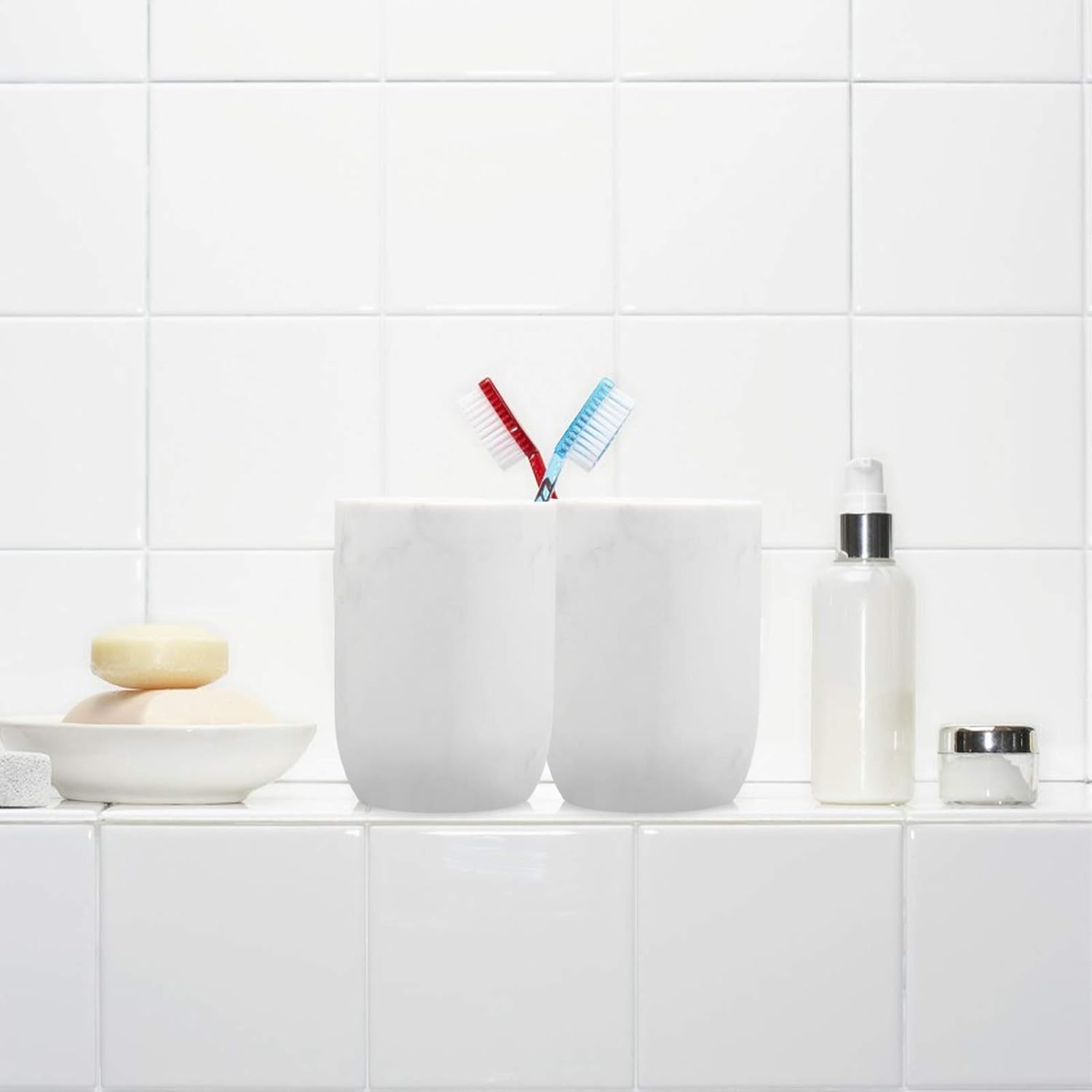 Toothbrush Holder Polyresin Toothbrush Organizer,Marble Style Bathroom Accessories,Toothpaste Holder Makeup Brushes Cup Razors Holder for Bathroom Vanity Countertop,Ideal for Home,Hotel : Home & Kitchen