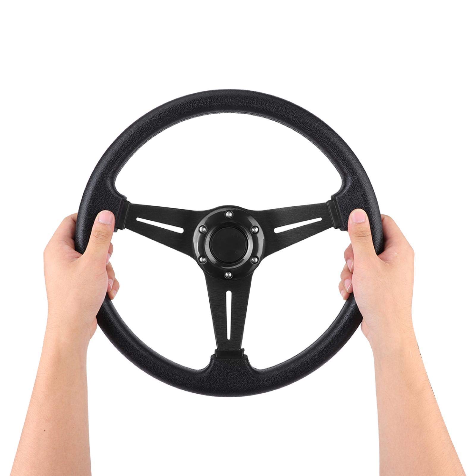 Volante, 350 mm 14 pulgadas Coche de carreras Derrapaje Deportivo Reequipamiento Volante Aleación de aluminio Reemplazo de PU Accesorio universal modificado(negro)