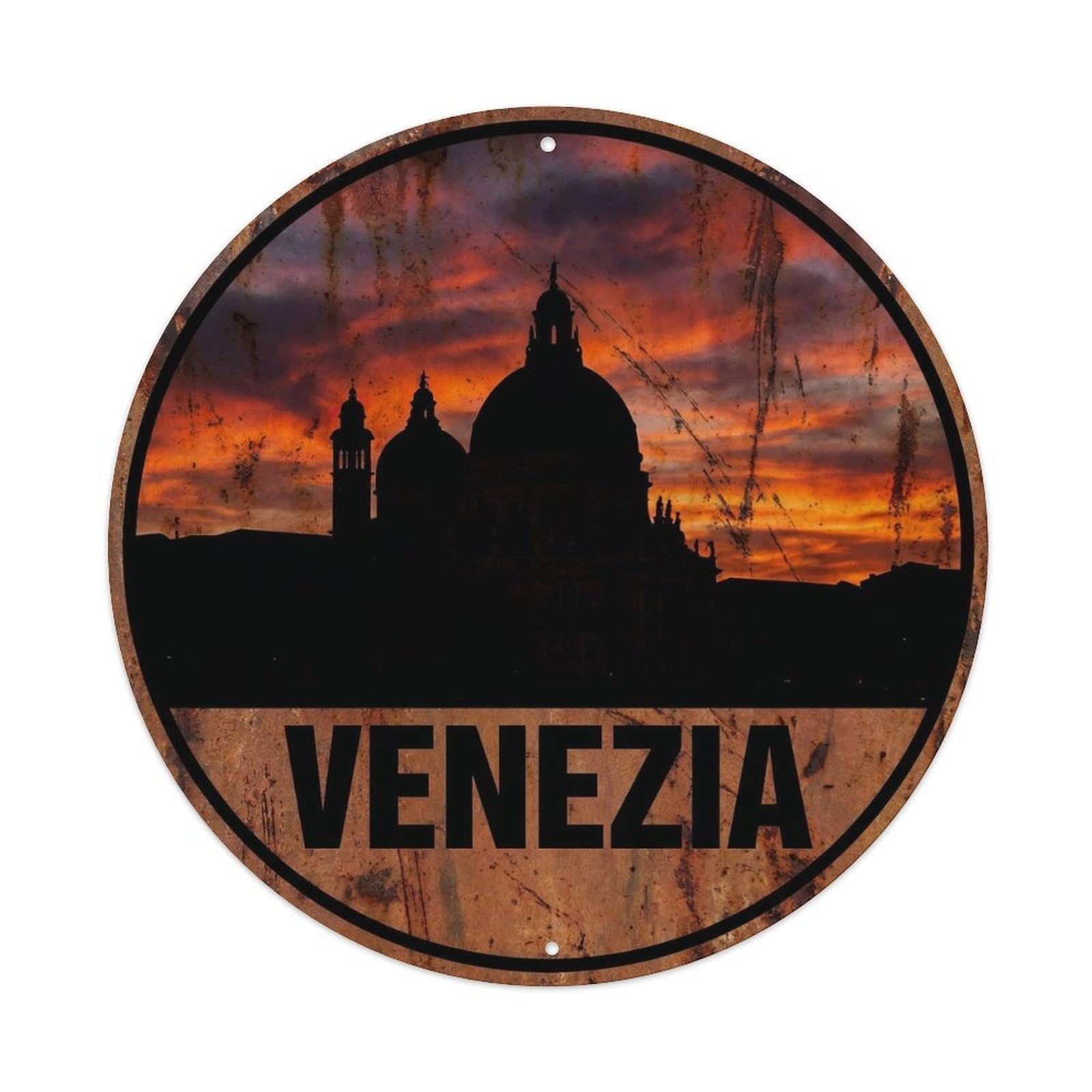 Venezia Cathedral Basilica Dome Romantic Italian Tourism Travel Metal Tin Sign Plaque Wall Decor for Cafe, Man Cave, Club Bar, Office, Home Garden Round Metal Poster 8x8Inch