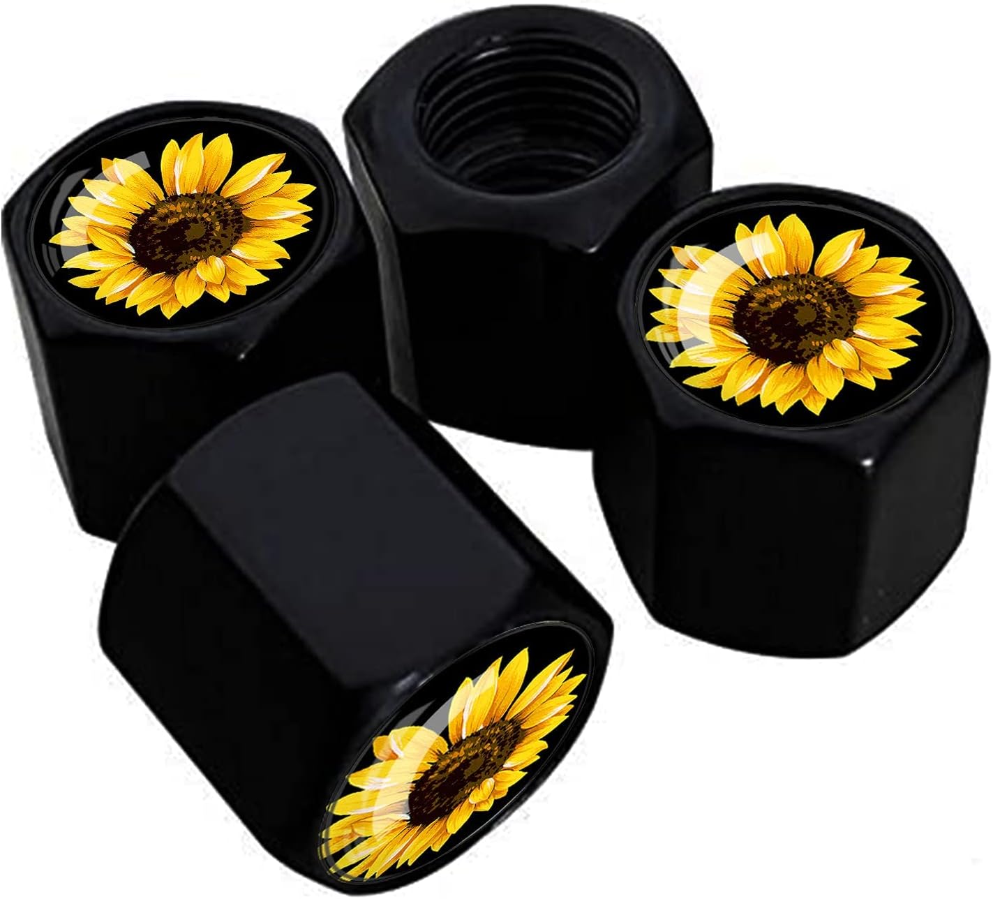 XIAGEANA Metal Car Wheel Tire Valve Stem Caps 4 Pack Cool Sunflower Pattern Aluminum Car Tire Air Valve Caps For Cars, Trucks, Bikes, Motorcycles, Bicycles, Corrosion Resistant