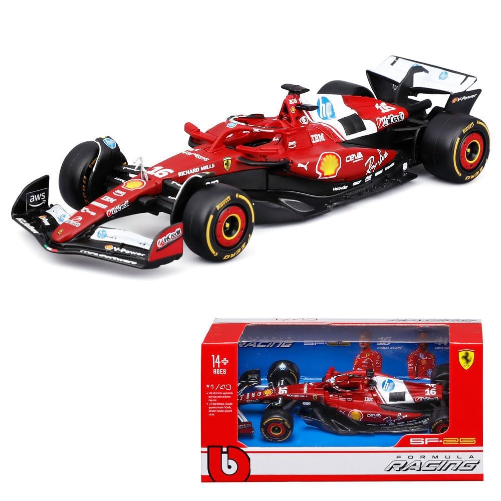 Bburago Racing 1/43 Car Compatible with 2025 Race F1 Ferrari SF-25 F1 16# Charles Leclerc Alloy Die Cast Car Model Vehicle Diecast Formula (1/43 SF25 16#)-picture-48