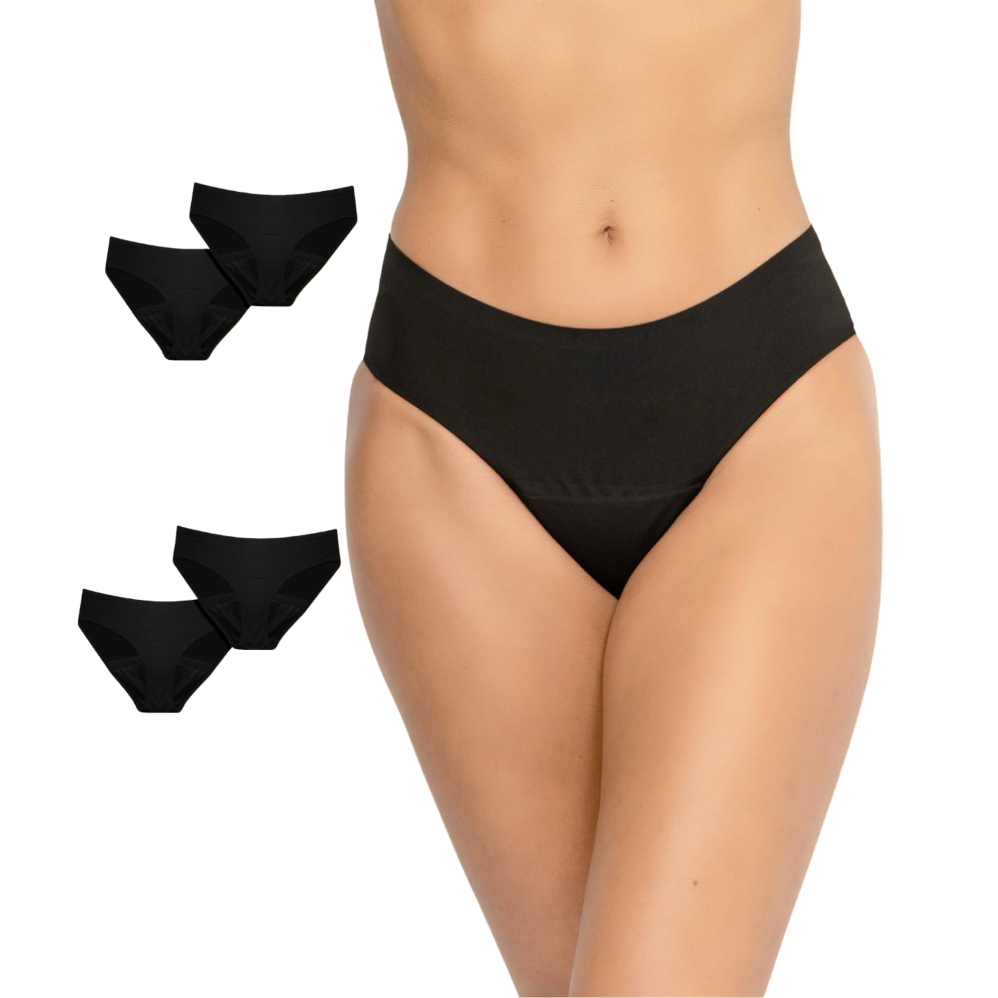 ANAISSA Pack 4 Bragas Menstruales Invisibles Berta para Flujo Moderado e Incontinencia - Absorción Ligera a Moderada - Ultra Finas, Sin Costuras, Reutilizables y Ecológicas