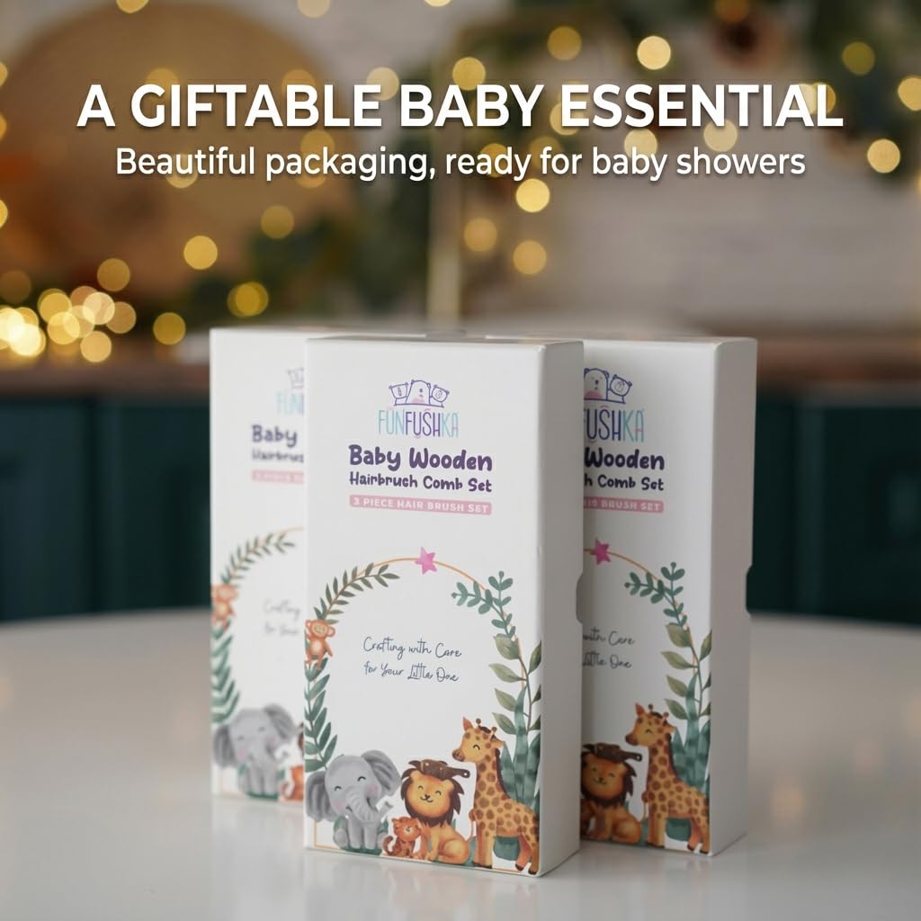 Juego de cepillo y peine de madera para bebé recién nacido, cepillo de pelo natural con cerdas de cabra suaves para niñas y niños, perfecto para cuna (rosa)