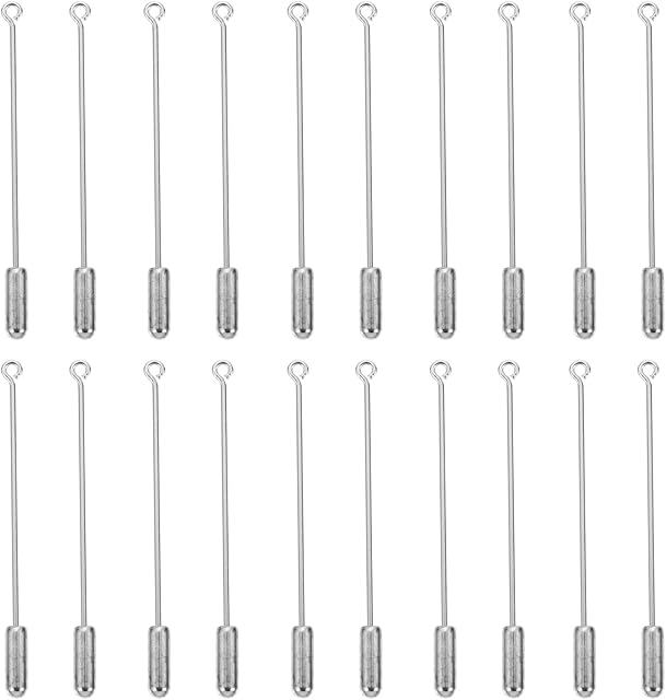 Milisten 20pcs Brooch Pin Stick Metal Safety Pins Suit Lapel Pins Stick with Stopper Ends DIY Jewelry Accessories Tie Hat Scarf Sliver