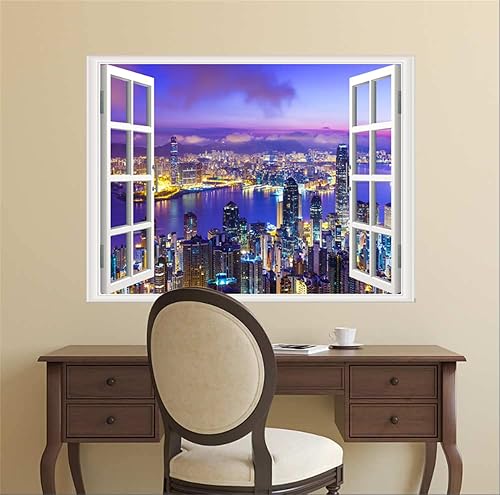 Miniatura 4 de Adhesivo autoadhesivo para pared, romántico, sala de estar, dormitorio, estudio, oficina, decoración de pared, paisaje del océano, calcomanía falsa