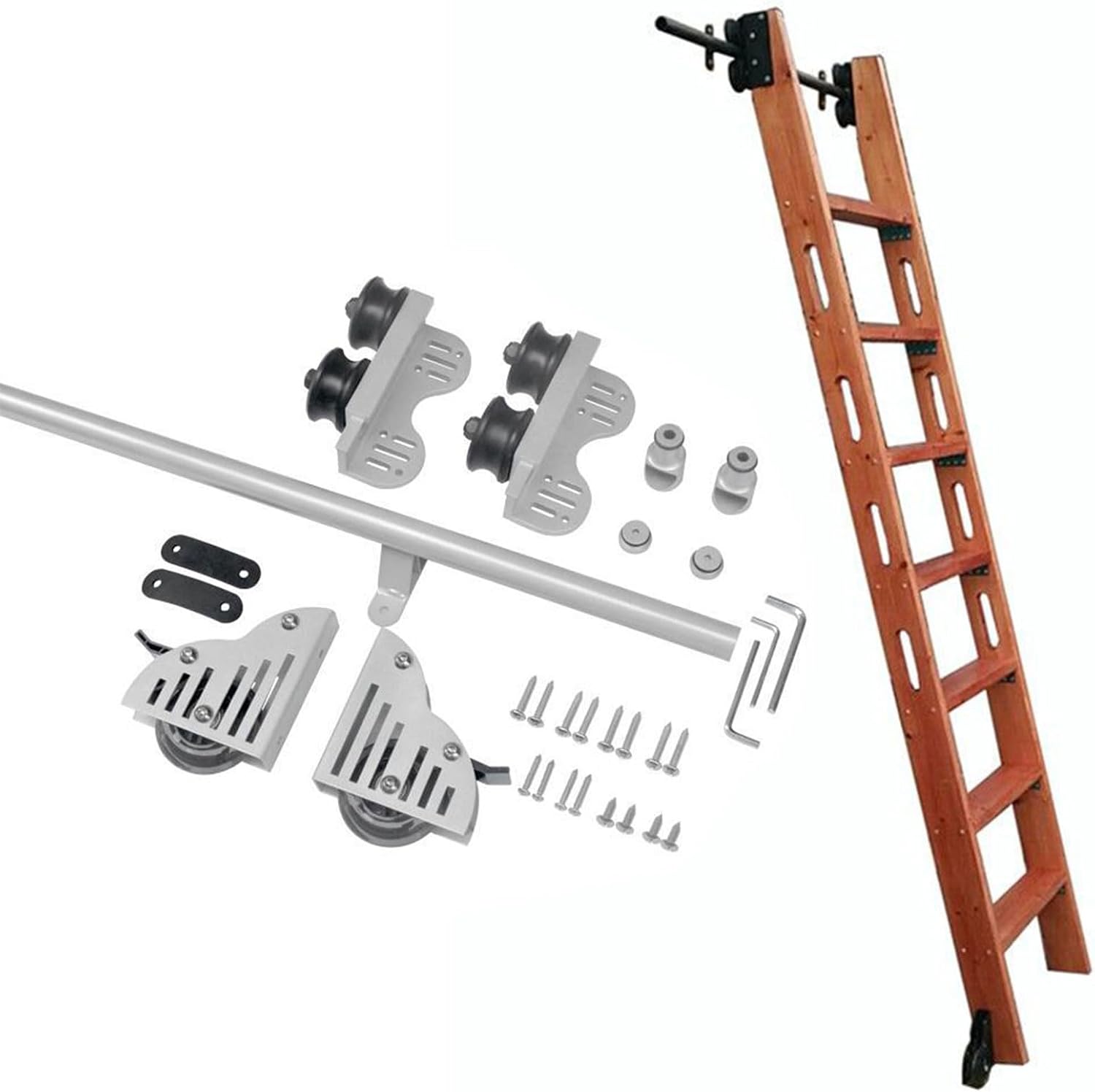 Retractable Rolling Ladder Hardware Kit, 3.3ft-20ft Mobile Sliding Library Ladders Track Hardware Slide Roller System for Home/Loft/Bookshelves (no ladders)(16ft/500cm Track kit)