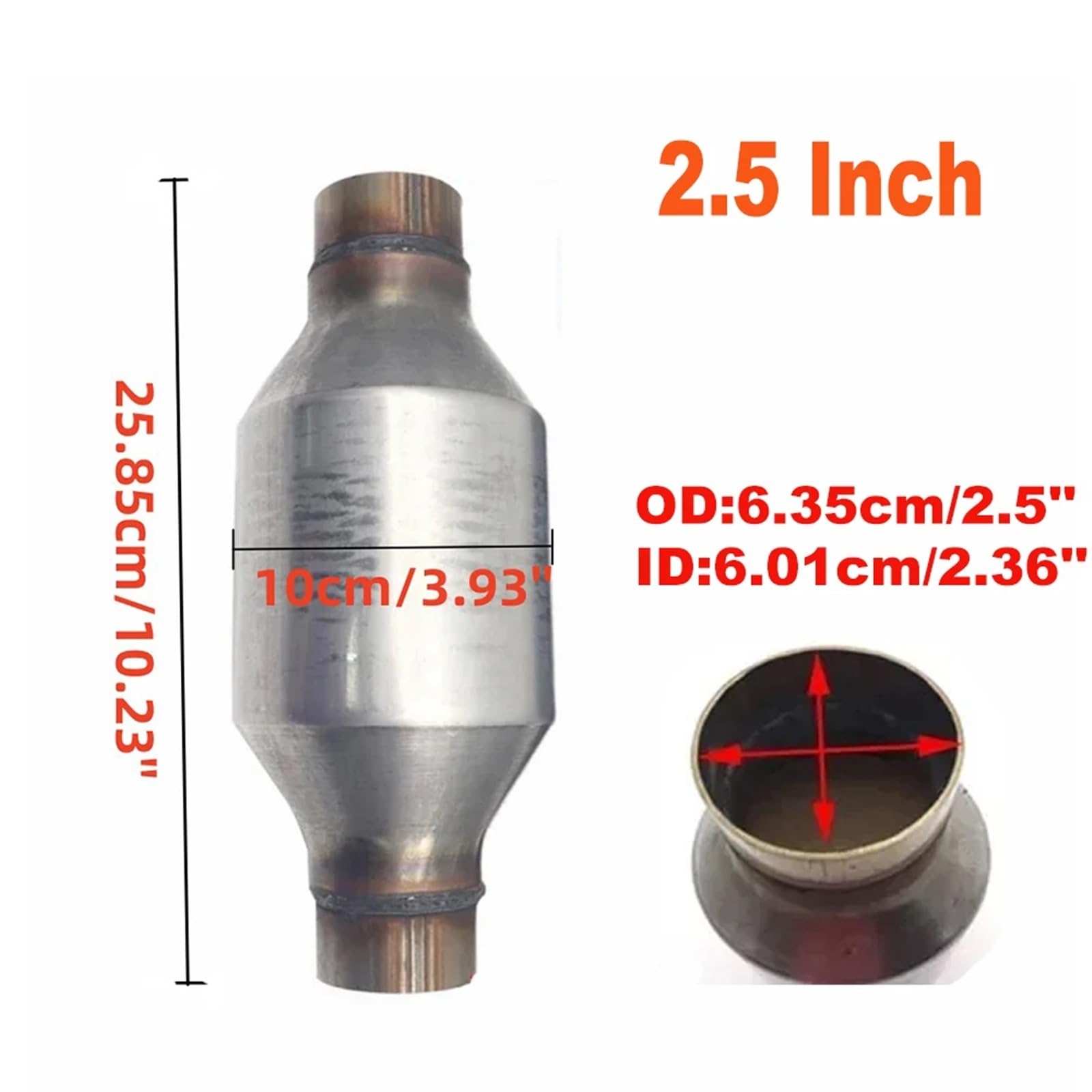 Catalizzatore Convertitore catalitico per auto corsa ad alto flusso da 2,5'' / 6,35 cm, 400 celle, catalizzatore di scarico EURO 1, substrato in acciaio inossidabile Catalizzatore Catalitico