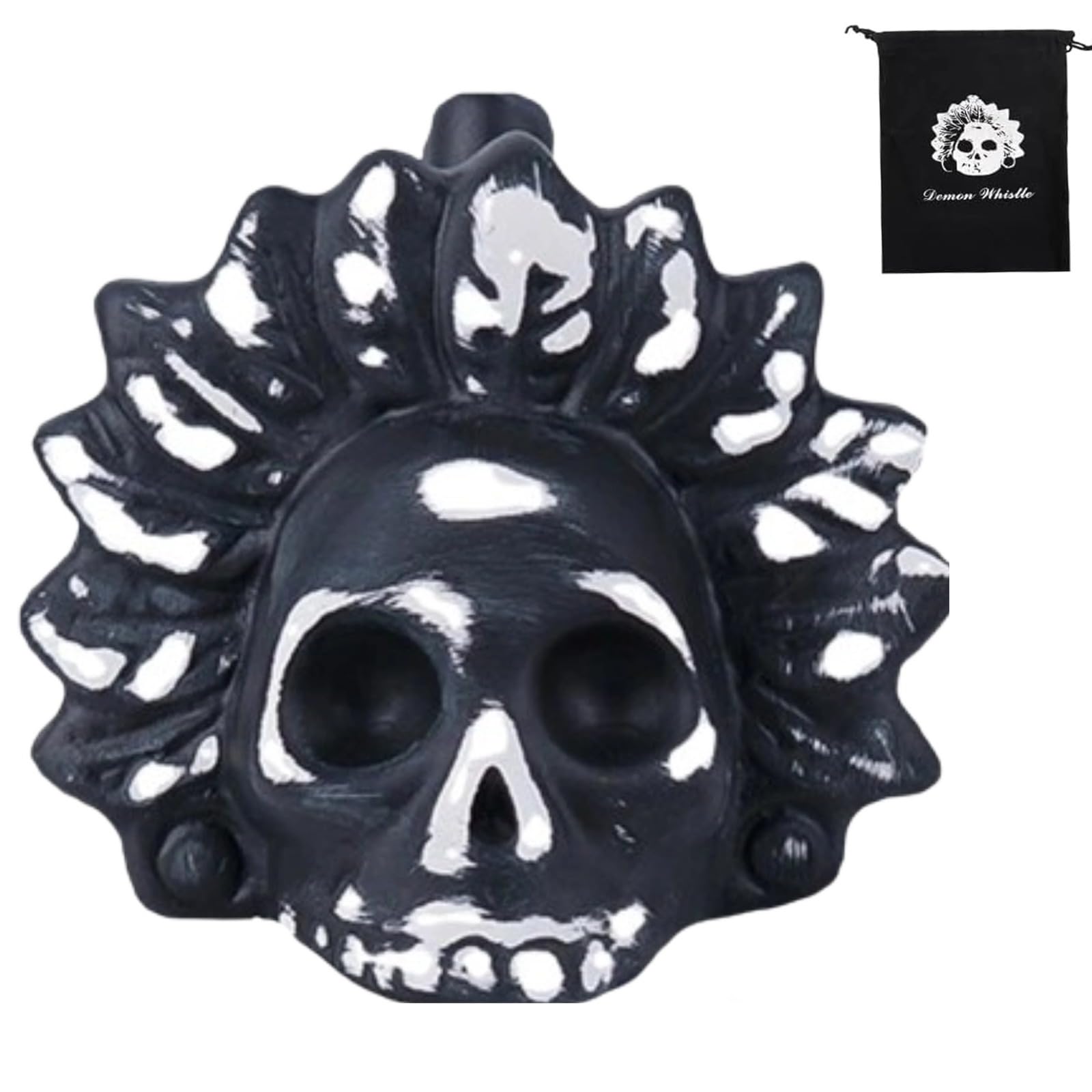 Silbato de la Muerte Azteca, Silbato de Guerra Gritador Azteca, Los Gritos Más y Auténticos con Sonido Humano, Silbato de Guerra Azteca con Bolsa con Cordón (Silbato Negro Blanco Dios del Viento)