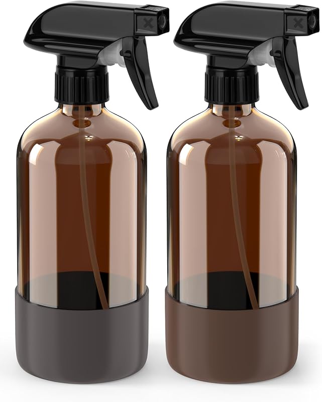 Bontip Conjunto com 2 Frascos Spray de Vidro Âmbar com Capa de Silicone, 473 mL, Marrom e Cinza