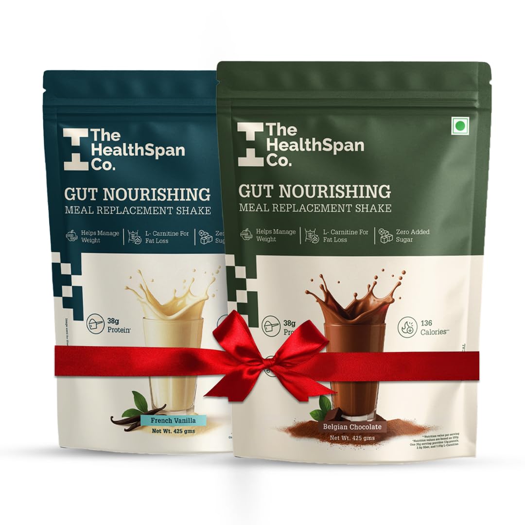 The Healthspan Co. High Protein Meal Replacement Shake Combo (Belgian Chocolate + French Vanilla) 425g Each | Only 136 Calories | Weight Control & Management | L-Carnitine for Fat Burn | High Fiber &-image-37