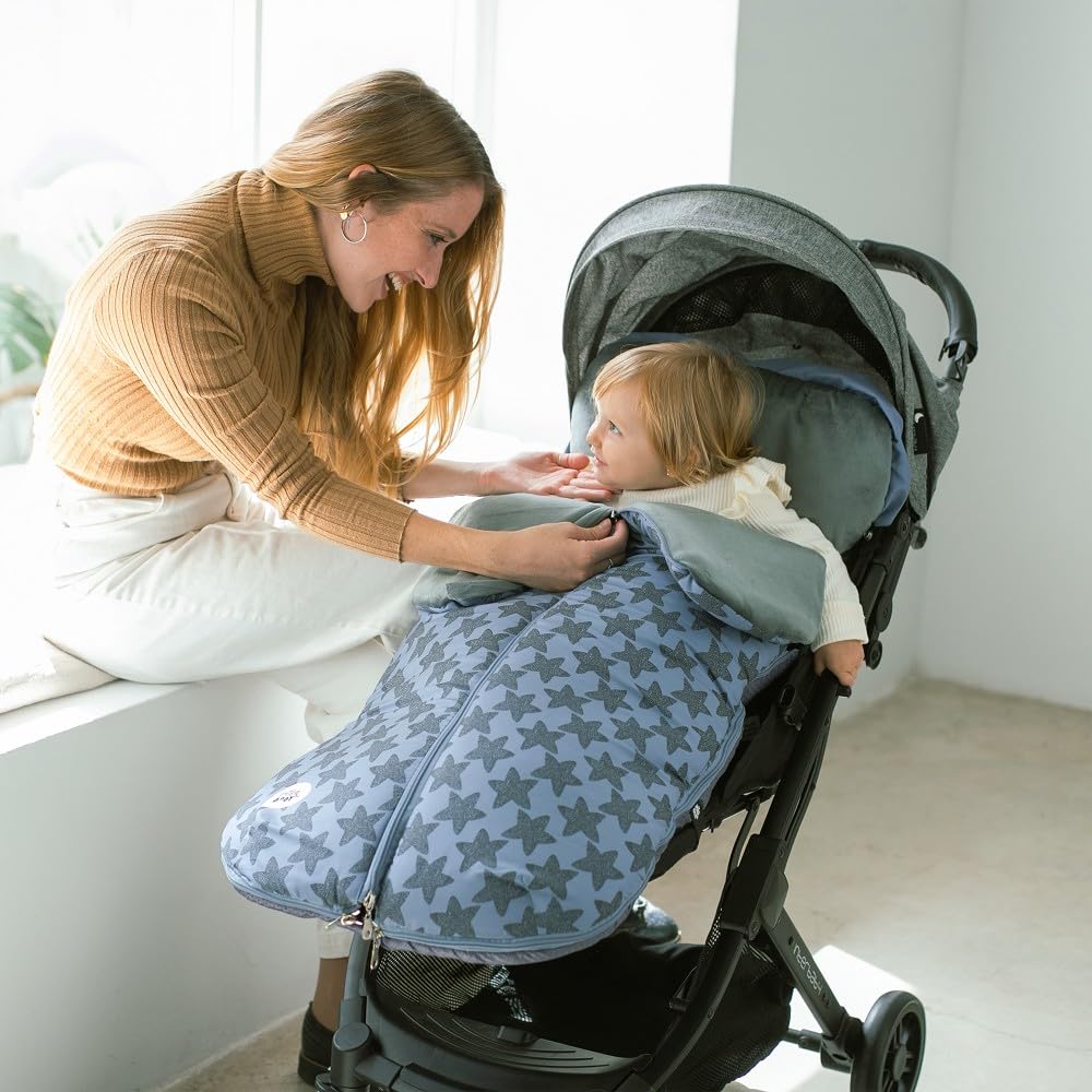 Interbaby Chanceliere Bebe Poussette Couverture Poussette Bebe Hiver, Doux | Sac de Couchage Poussette Bebe Détachable, Double Ouverture, Lavage Facile, Matériaux Antiallergiques, Star Marino Gris