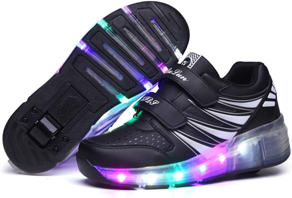 ADMLZQQ Kids Led Roller Shoes Single Wheels Retractable Skateboarding Vibration Illuminate Outdoor Unisex Pulley Shoes Gymnastic Sneakers