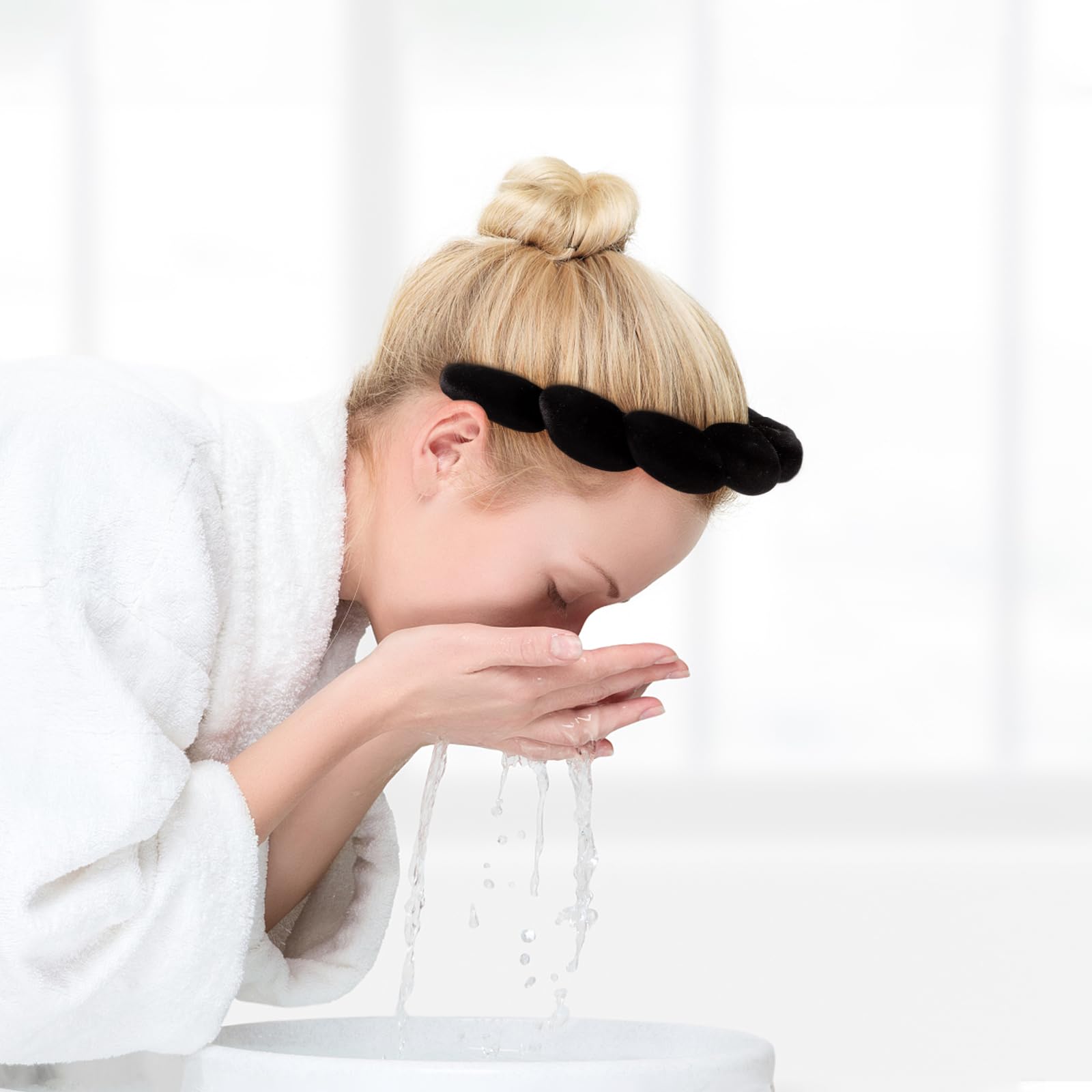 Fascia Per Capelli Morbida In Spugna E Velluto Per Spa, Cura Della Pelle, Trucco E Lavaggio Viso - Antiscivolo, Unisex, Colore Nero