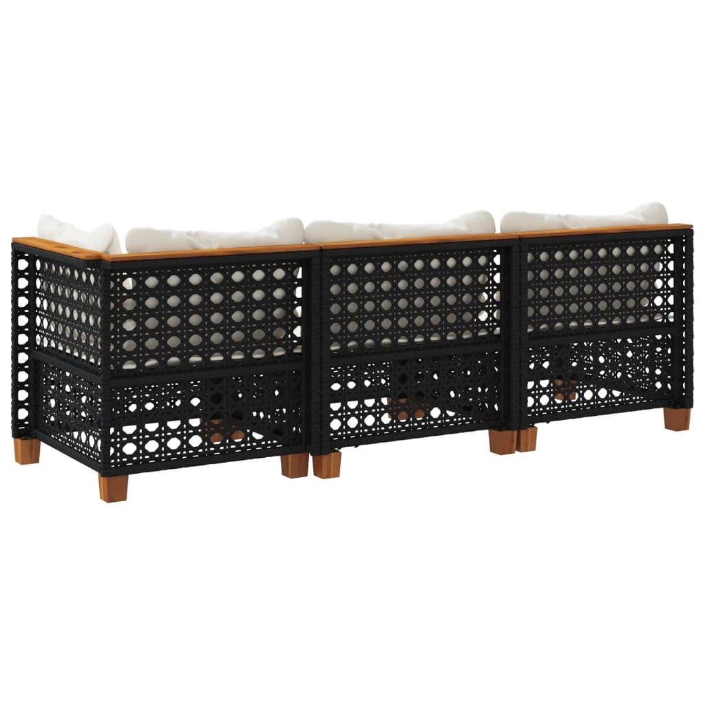 Gecheer Divano da Giardino a 3 Posti con Cuscini Nero in Polyrattan,Divani,da Giardino,per Esterno,Salottini,Salotto da Giardino,da Esterno,Divano Modulare,Set da Giardino,365941