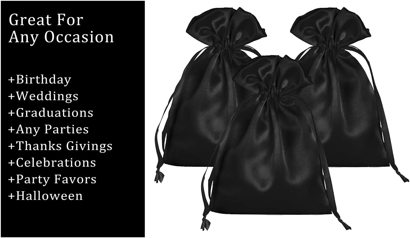 50 Pack 5X7 Black Satin Bags Small Gift Bags, Jewelry Drawstring Pouch, Wedding Favor Bags, Baby Shower Bags, Party Favor Bags,Satin Gift Bags - Image 4