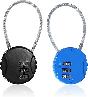 2 Pack Combination Lock, 3 Digit Luggage Locks Locker Lock, Padlock for School Gym Locker, Luggage Suitcase Baggage Locks, Filing Cabinets, Toolbox, Case (Blue+Black/Rope Length 5.2 inch)