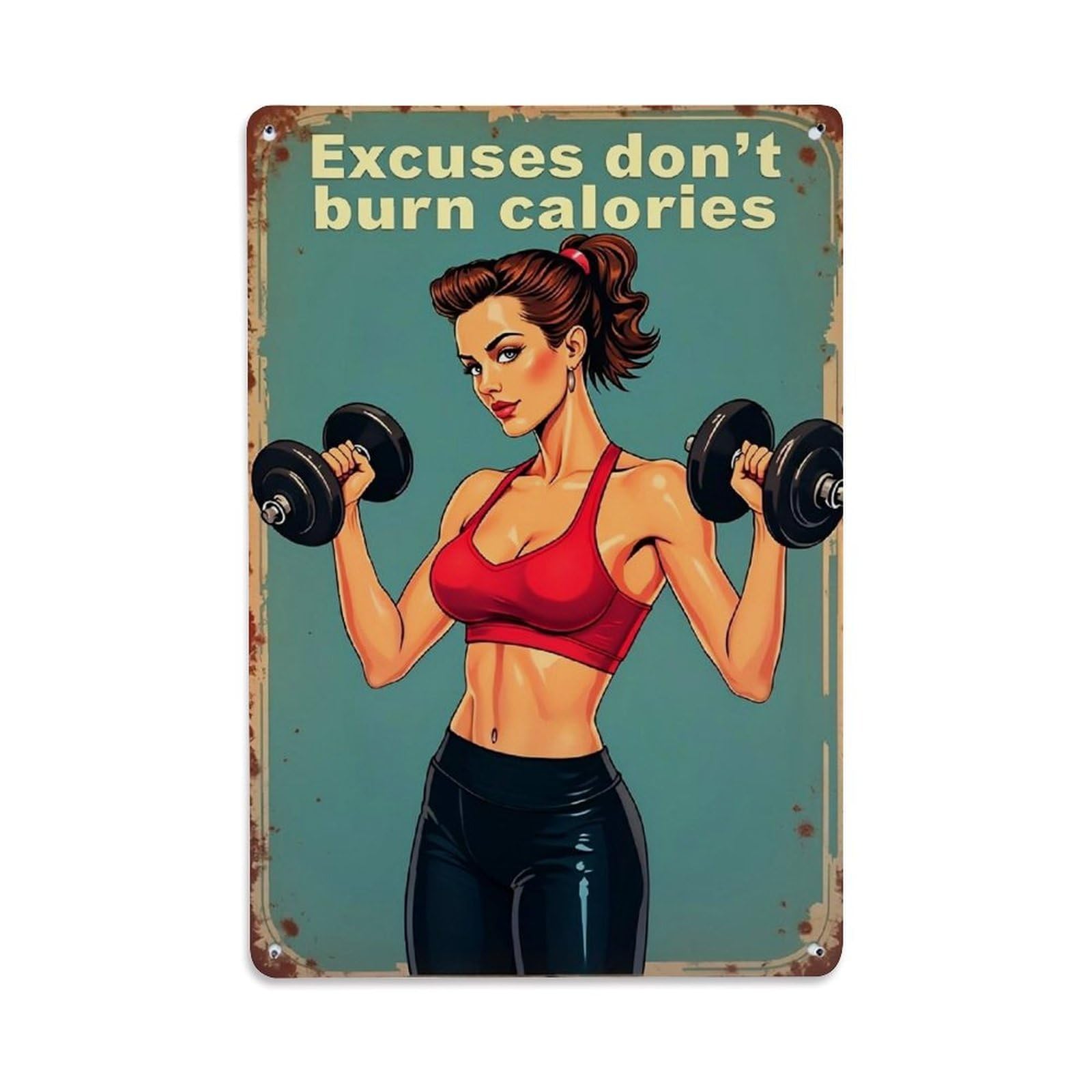 Jdfenggu Vintage Woman Lifting Dumbbells Fitness Poster Retro Metal Tin Sign, Metal Poster For Bar, Home, Man Cave, Kitchen, Laundry Room Art Decor 8X12 Inch