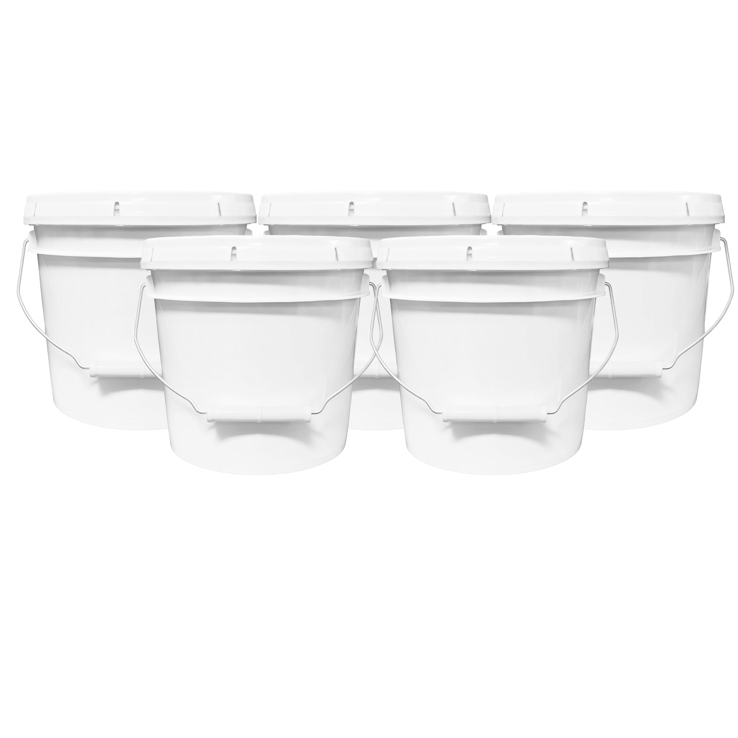MKS Plastics White 1-Gallon Heavy-Duty Bucket with Airtight Lid, 5-Pack