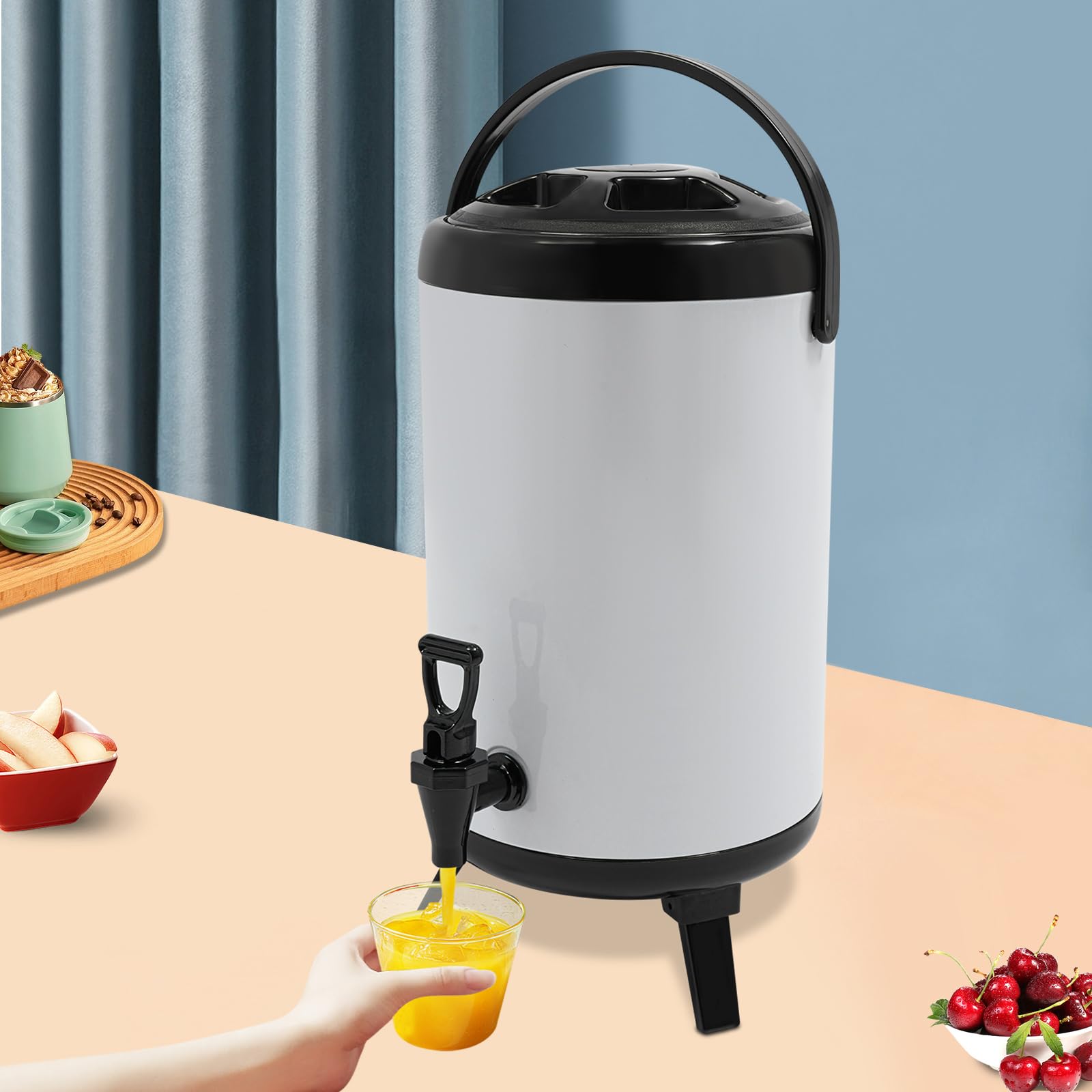 Termo de 10 litros con boquilla – Dispensador de bebidas aislado para bebidas calientes y frías (blanco) – Jarra de acero inoxidable con doble aislamiento – ideal para limonada, té helado y café