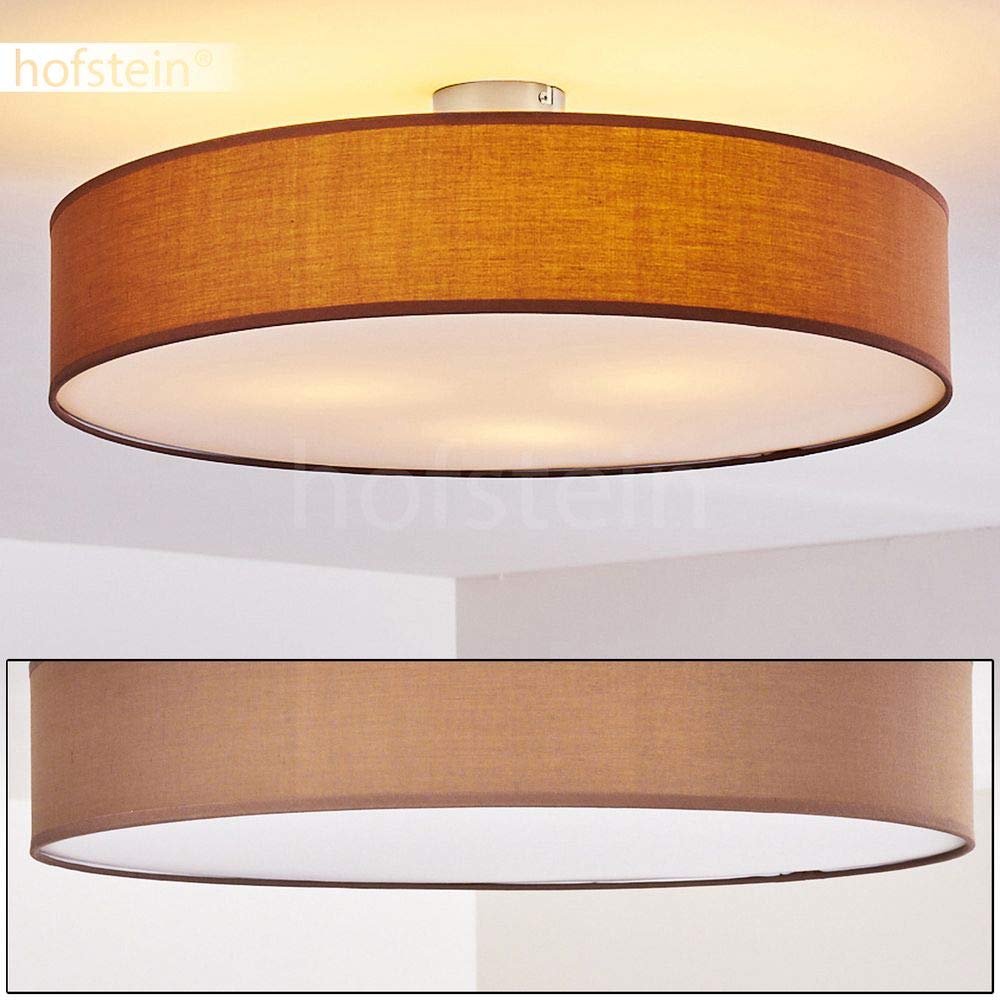HOFSTEIN Deckenleuchte Foggia, runde Deckenlampe aus Metall/Stoff in Nickel-matt/Braun/Weiß, moderne Leuchte im Retro/Vintage-Design (Ø 60 cm), 3 x E27, Wohnzimmer, Esszimmer, Schlafzimmer, Küche