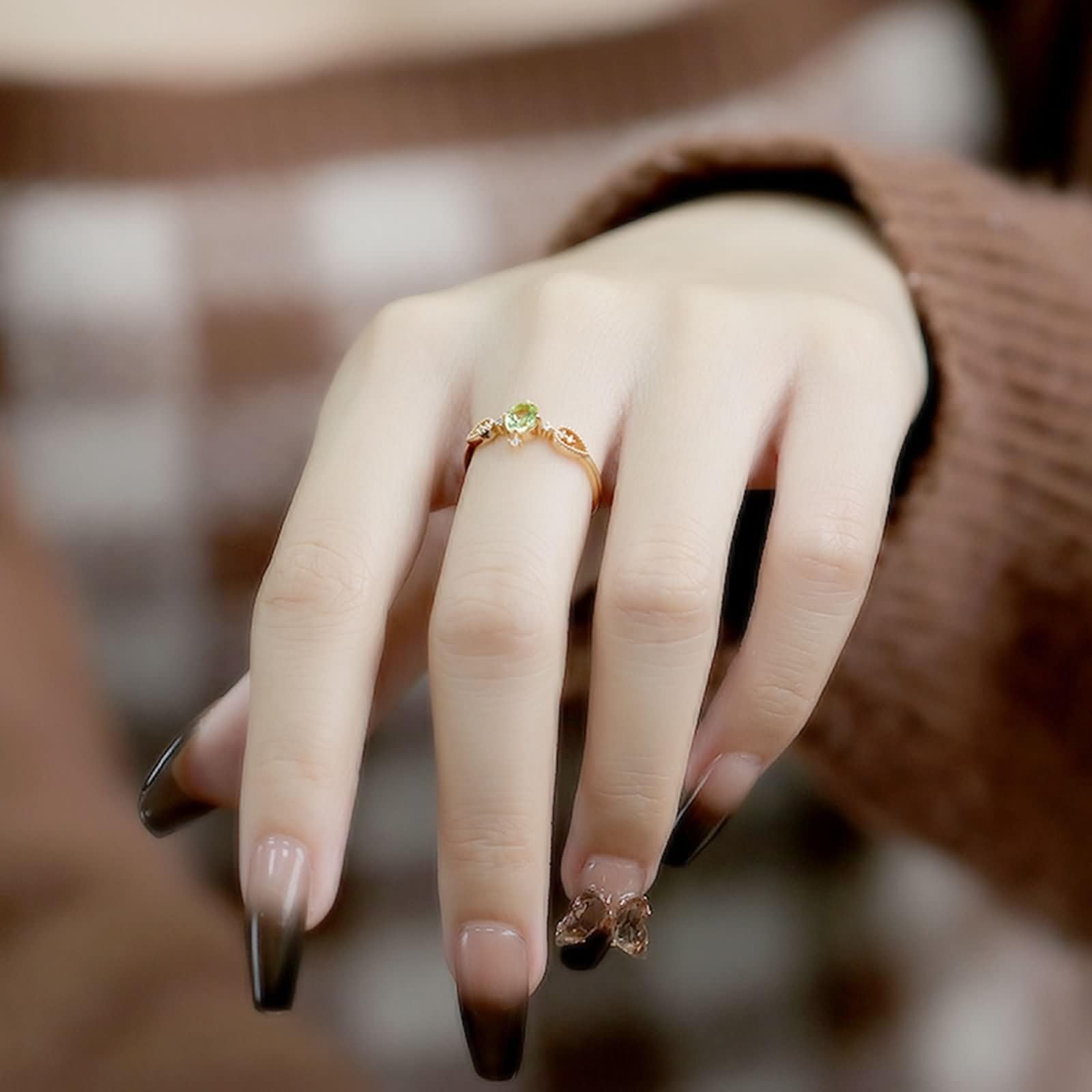 Alianzas de boda doradas de 9 K/14 K/18 K con forma ovalada, peridoto elegante, filigrana chic