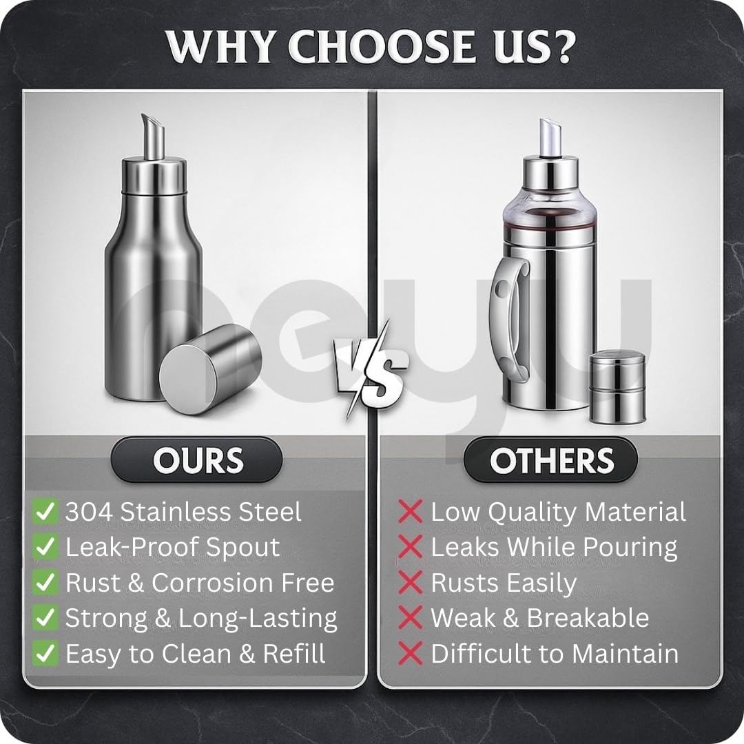 NEYU Premium Stainless Steel Oil Dispenser 1 Litre – Kitchen Oil Container with Easy Pour Spout - Image 4 thumbnail
