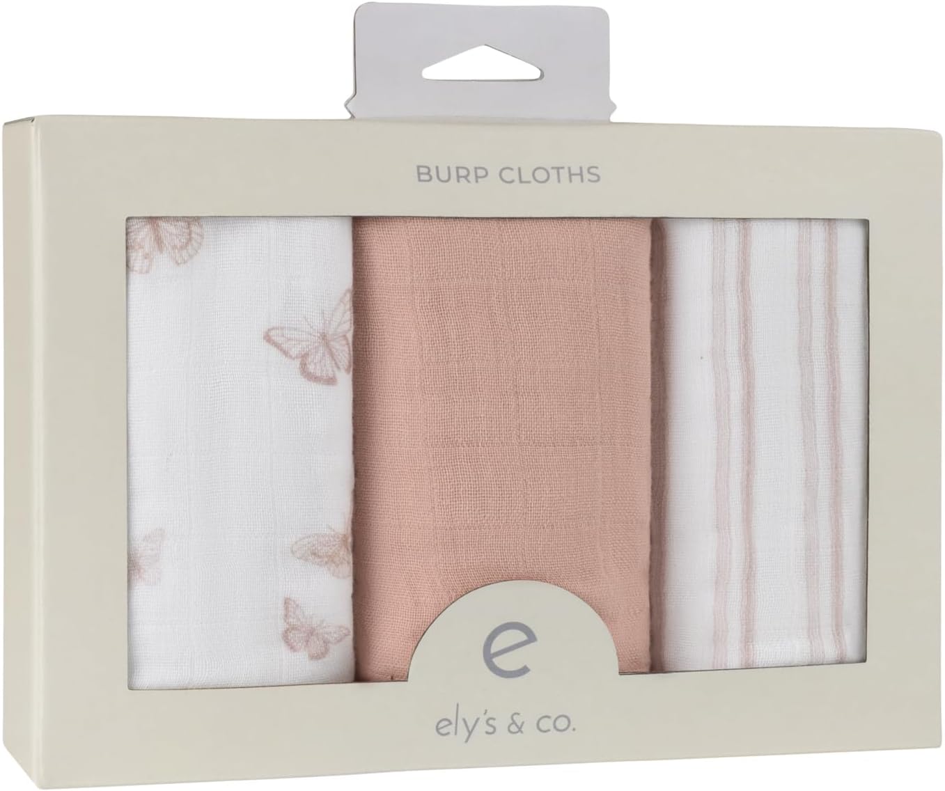 Ely's & Co. Muslin Hourglass Burp Cloth 3Pack Butterfly + Stripe Collection