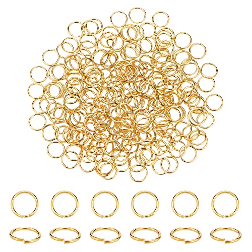 PH PandaHall 260Pcs Brass Jump Rings Close but Unsoldered Golden 10mm Diameter Jewelry Making Findings