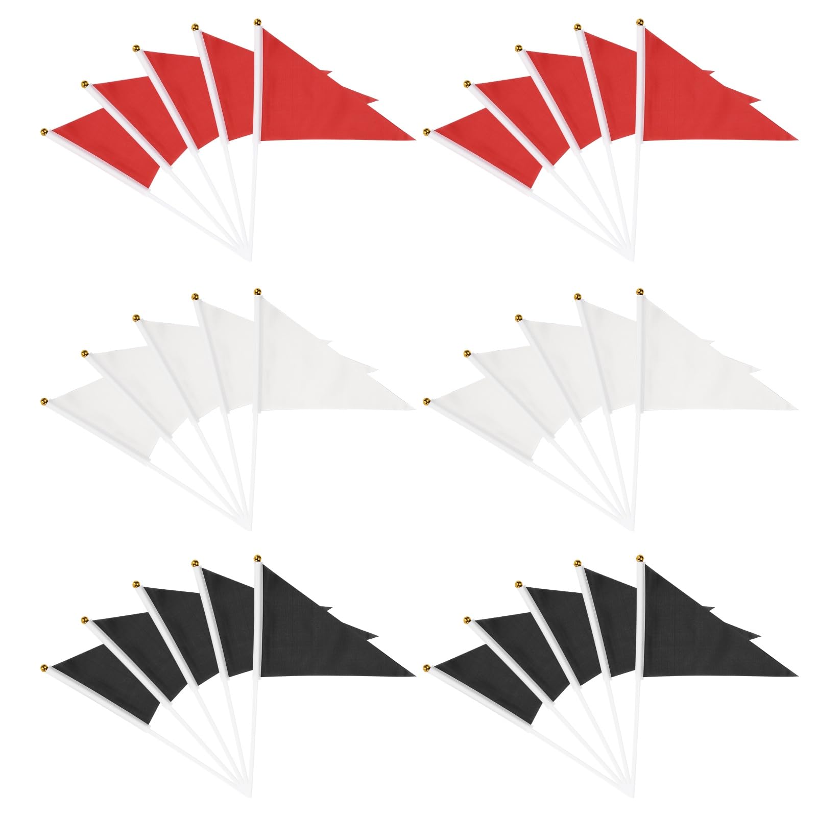 YELARXI Handheld Triangle Flag, Pennant Flags on Sticks Flags Small Mini Solid Blank Hand Held 30Pcs & Red/White/Black - Fit for (DIY Graffiti/Cheerleading/Party Events Celebration)