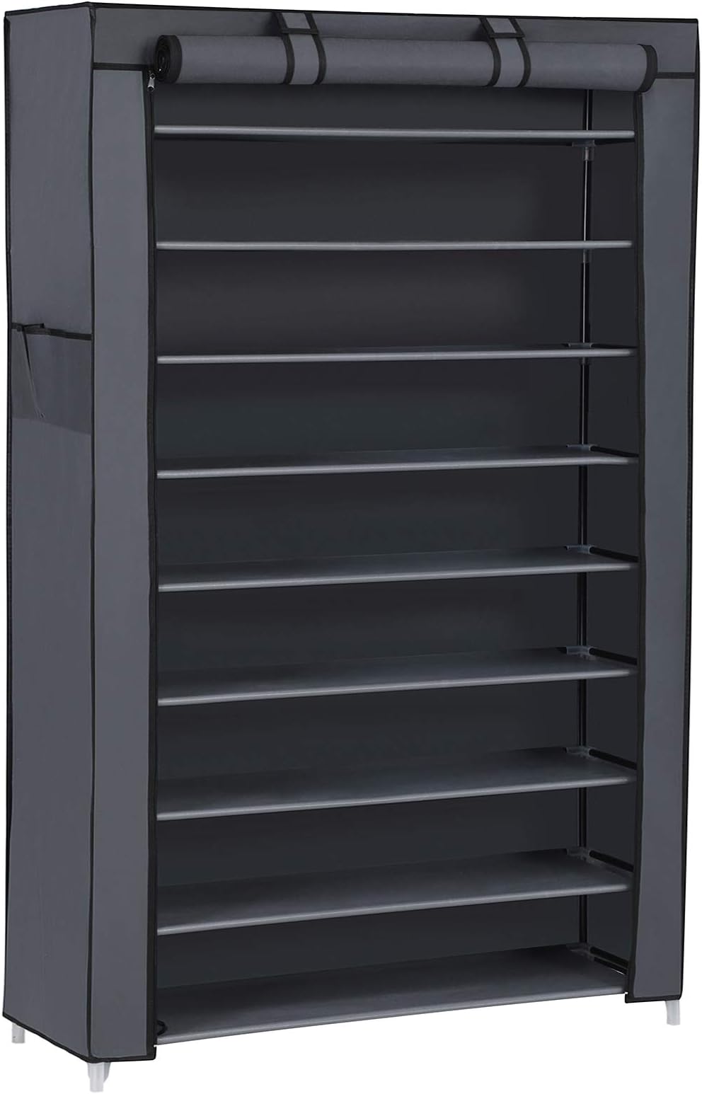 SONGMICS 10-Tier Shoe Rack with Dustproof Cover, 28 x 88 x 160 cm, Shoe Organiser Stand, Holds 40-50 Pairs, for Living Room, Hallway, Grey RXJ36G