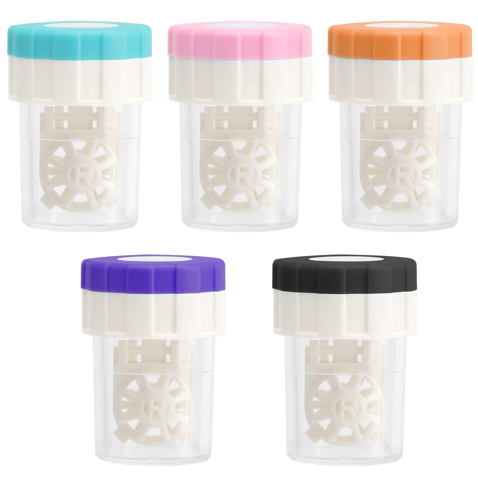 Estuche lentillas, Mini Caja lentillas con Cesta, 4.7x3.7cm Estuche Manual Giratorio para Lentes de Contacto, Máquina de Limpieza Portátil para el Hogar, Viajes (5 Piezas)