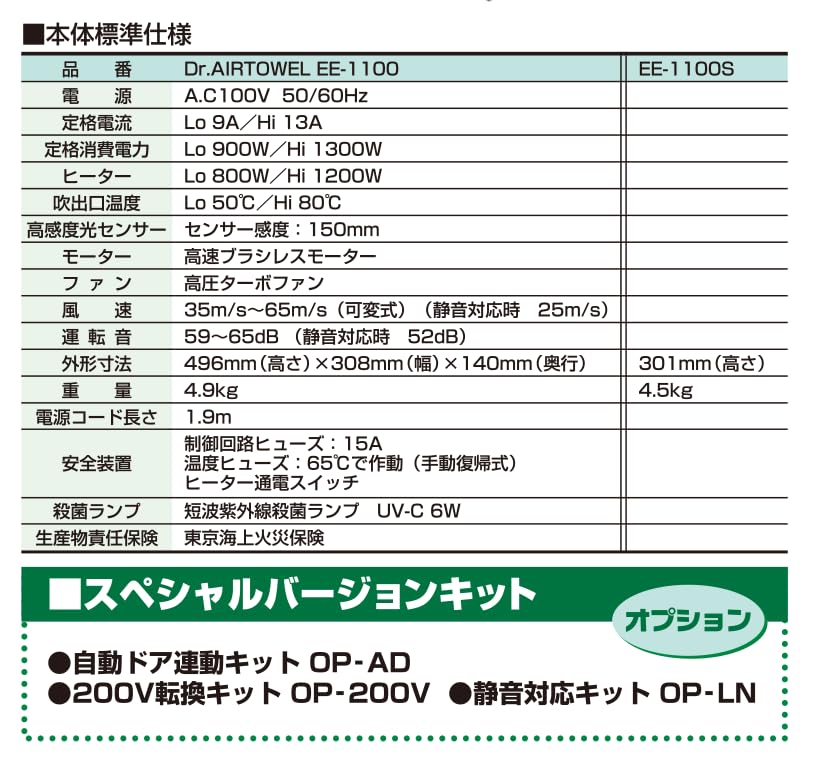 Amazon.co.jp: 手洗い後の乾燥殺菌機 ◇ドクターエアータオル◇ EE