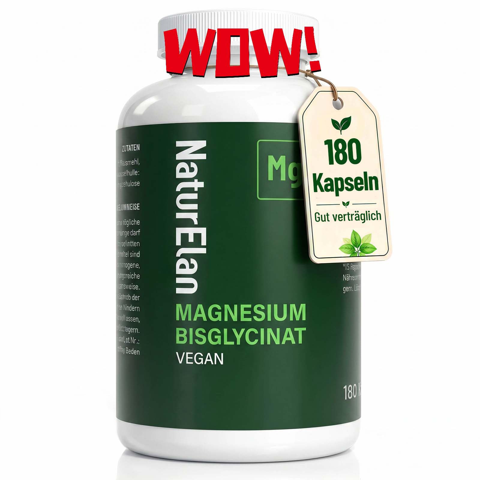 Magnesium Bisglycinat Hochdosiert - 300mg Magnesium pro Tagesdosis, Vegan | 180 Kapseln, Laborgeprüft, Premium: Chelatiertes Magnesiumglycinat
