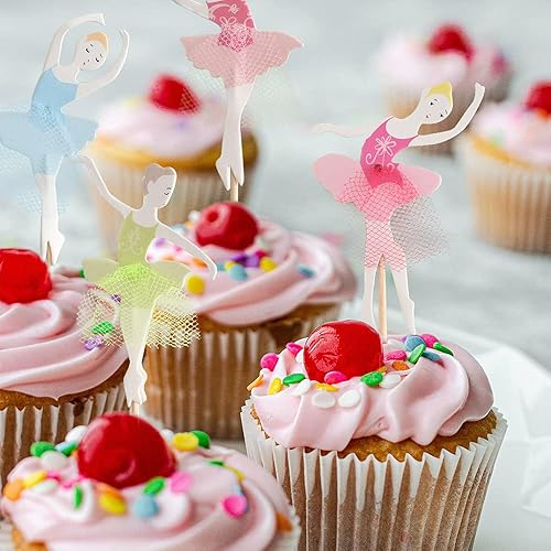 Miniatura 3 de Decoración para cupcakes, bailarina, bailarina de ballet para niñas, para boda, baby shower, cumpleaños, decoración de pasteles, 24 unidades