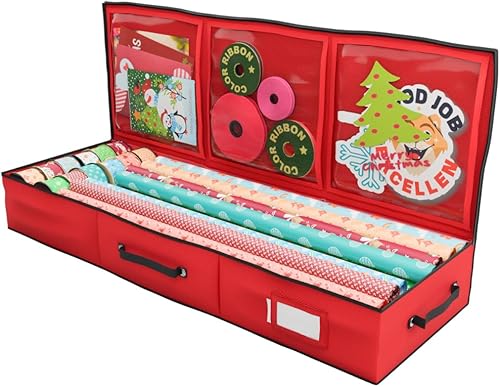 Miniatura 11 de Primode Contenedor de almacenamiento de papel de regalo, organizador de papel de regalo debajo de la cama, 41 x 14 x 6 pulgadas, soporte de caja