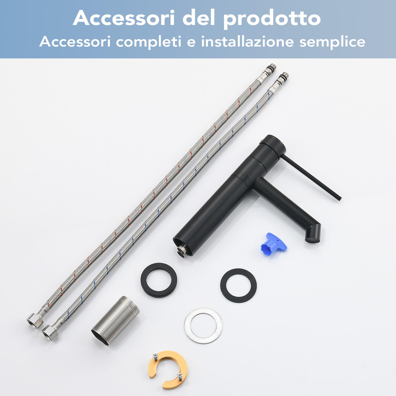 Miscelatore per lavabo girevole a 360°, rubinetto per bagno con miscelatore per acqua calda e fredda, altezza del beccuccio 122 mm, rubinetto monocomando per bagno, nero opaco