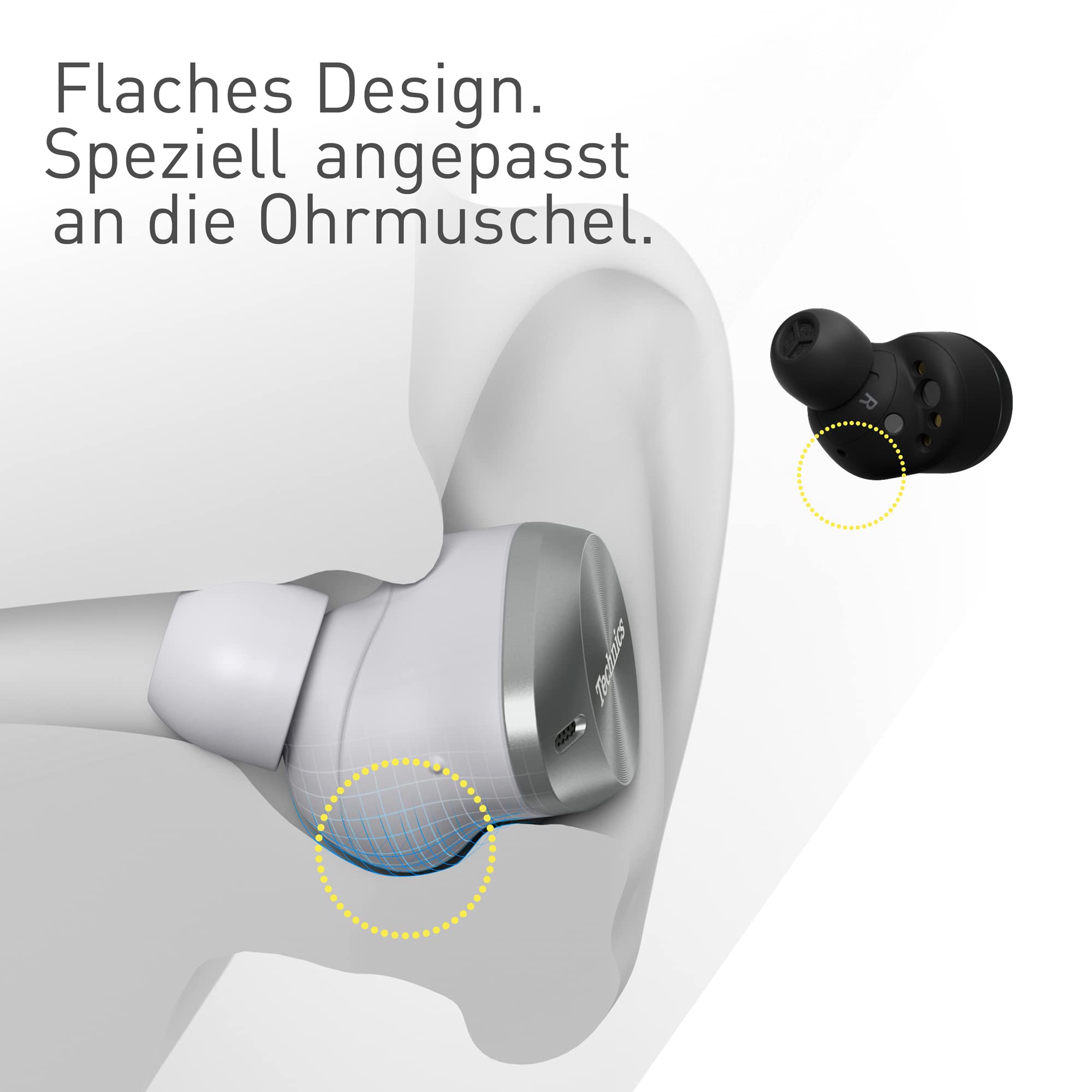 Technics EAH-AZ80E-K Kabellose Kopfhörer mit Geräuschunterdrückung, komfortable In-Ear-Kopfhörer, Kopfhörer mit integriertem Mikrofon, anpassbare Passform, bis zu 7 Stunden Spielzeit, Schwarz