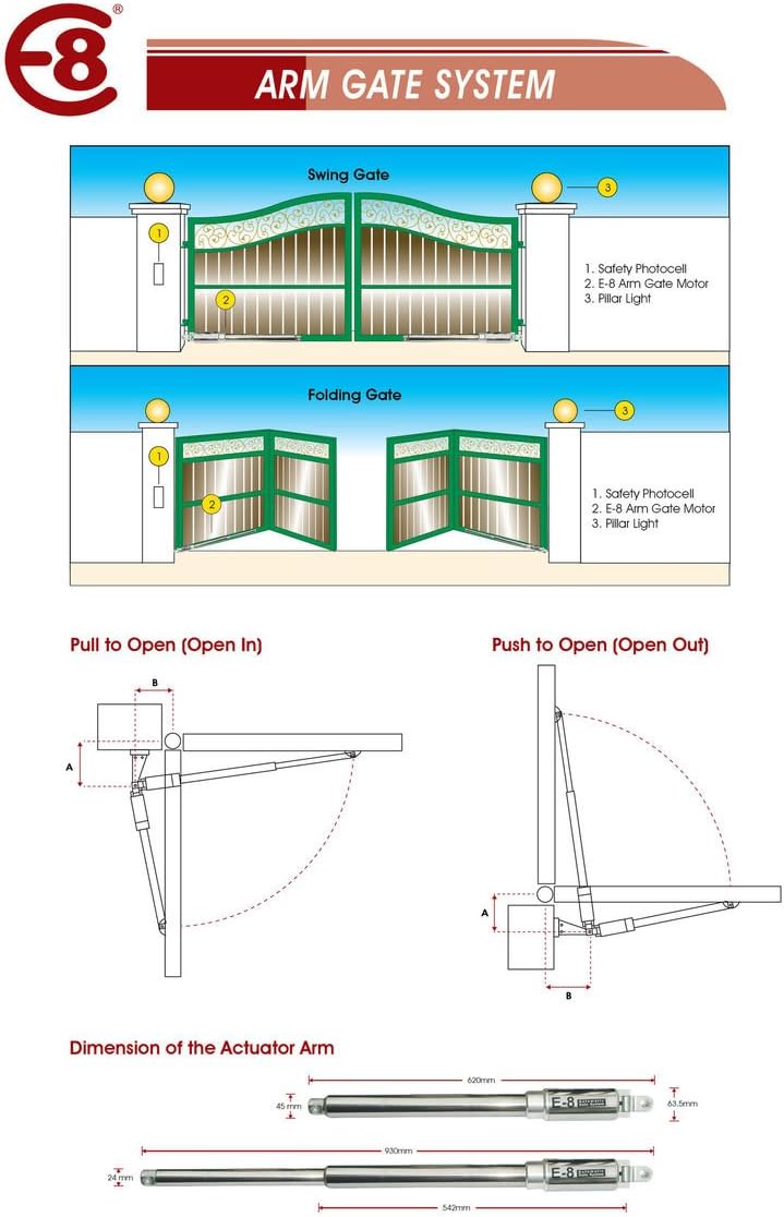 E8 500MM 220-240AC Automatic Dual Swing Gate Opener for Gates up to 26 Feet Long