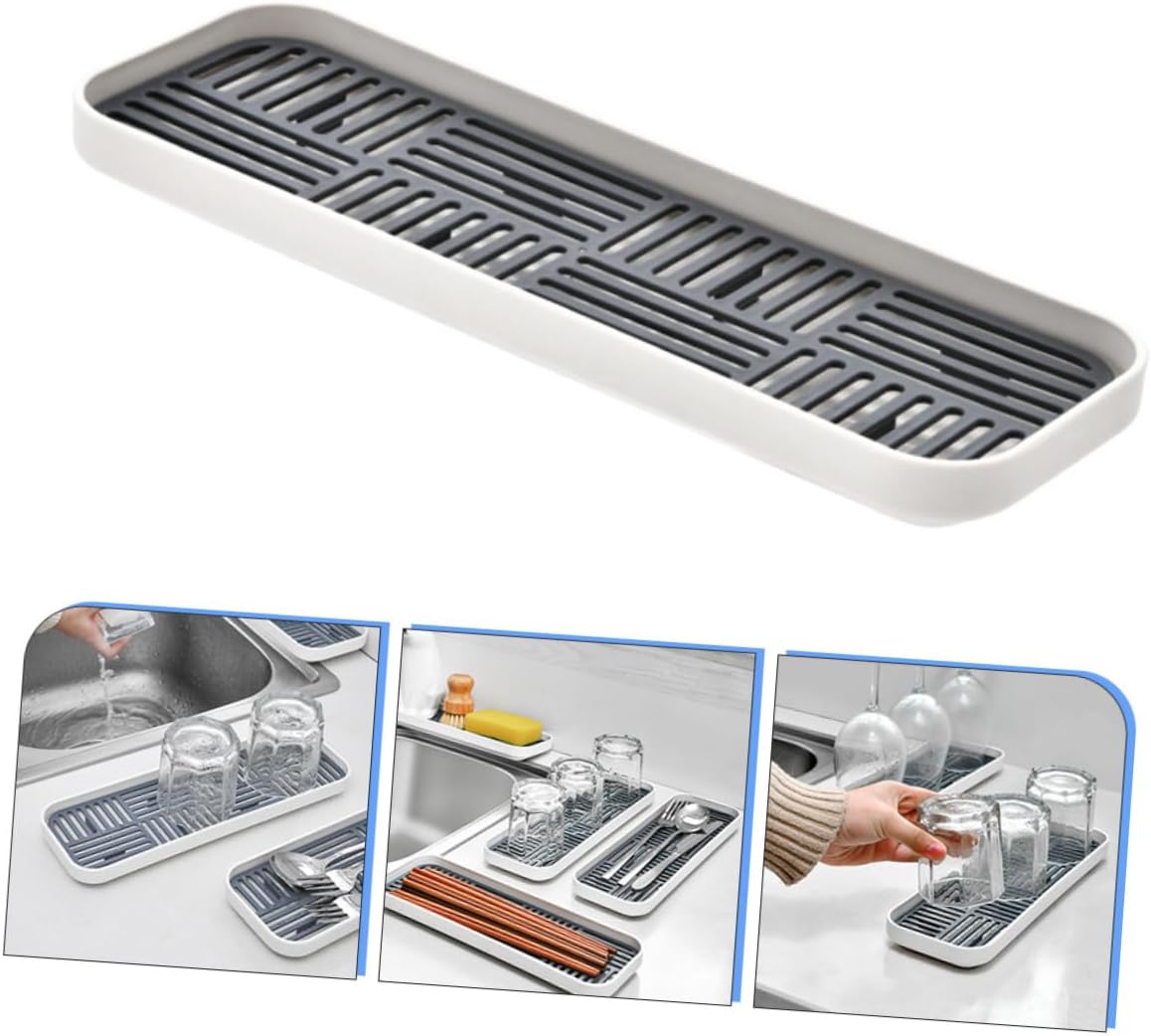 VOSAREA Double Layer Rectangular Drain Tray, White Plastic for Tea Service | Countertop Service, Quick Runoff, Simple Wipe-Down Care, Serving Board for Cups, Everyday Use