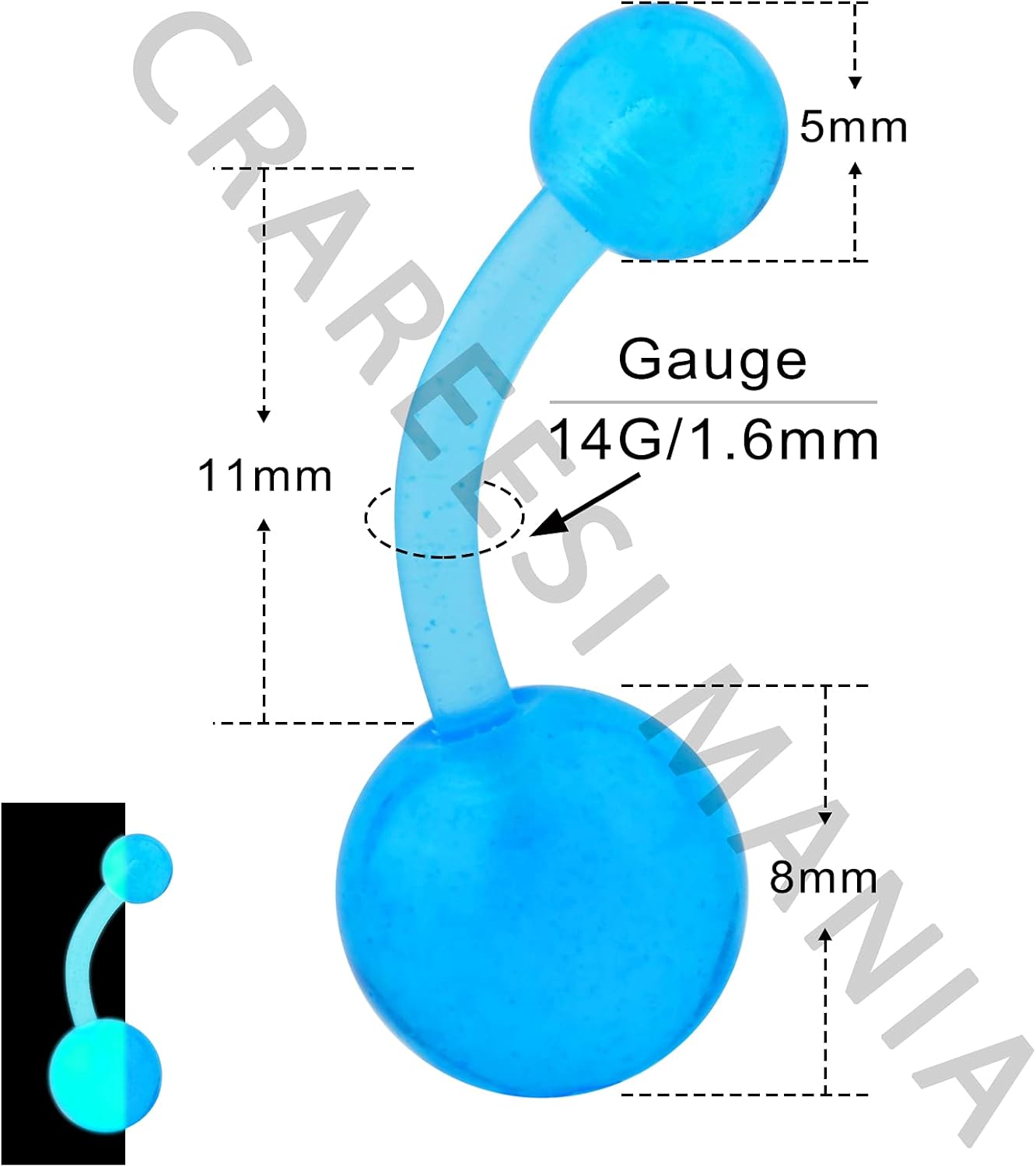CM Crareesi Mania 10Pieces Belly Button Rings Glow in The Dark Belly Rings 14G Banana Barbells Colorful Navel Piercing Jewellery Navel Bars - Image 3