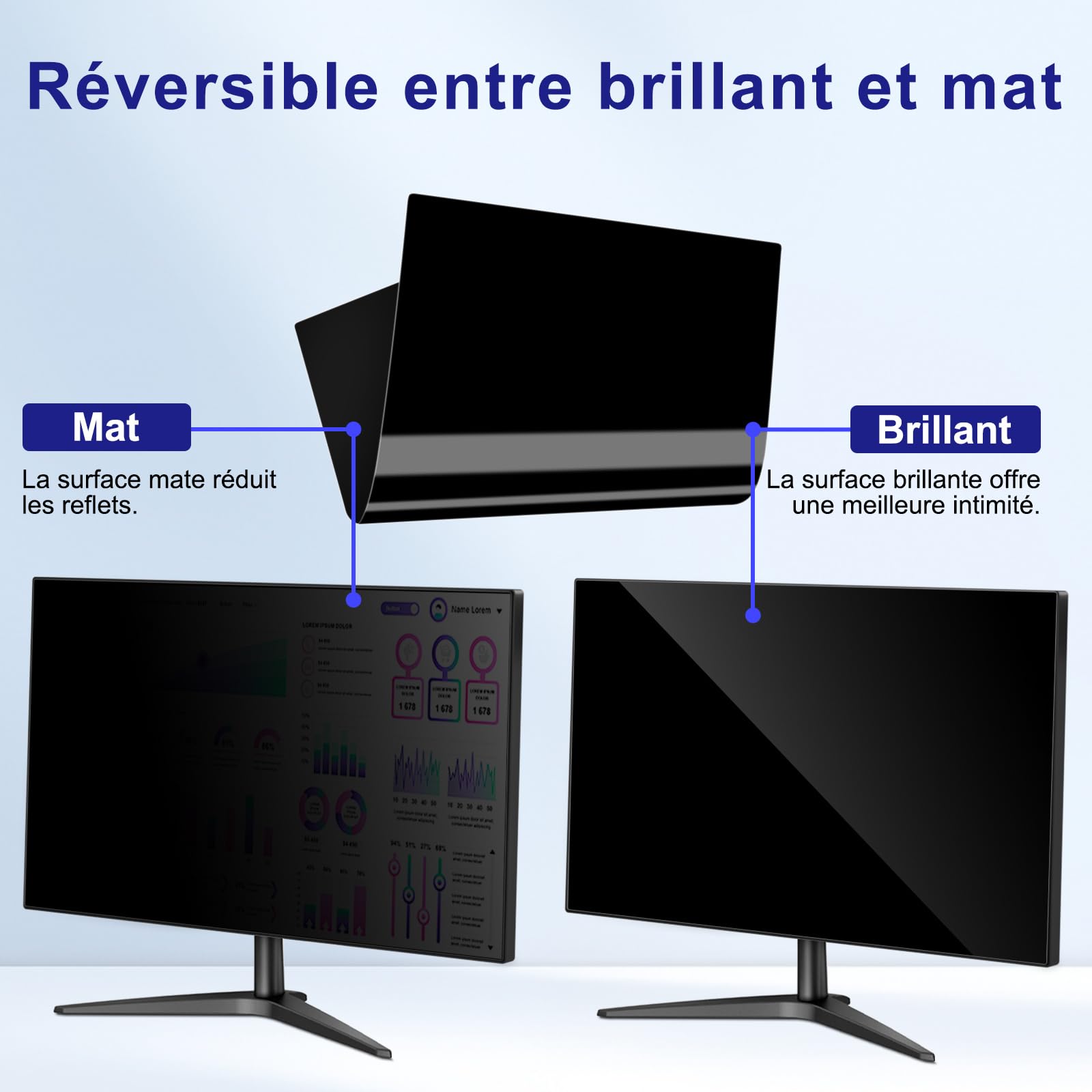 Filtro de privacidad para pantalla de 23,8 pulgadas (528 mm*297 mm) PC&Monitor | Desmontable, anti-luz azul, anti-reflejos, Filtro de privacidad 23.8" Filtro de película Protector de pantalla para PC