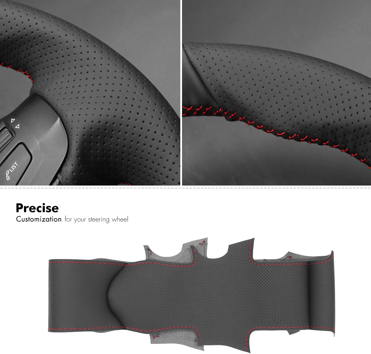 MEWANT Car Steering Wheel Covers for Peugeot 308 2013-2021/308 SW 2014-2021 Hand-Stitched Microfiber Leather Car Steering Wheel Wrap