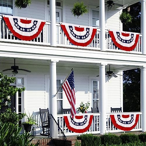 Usa Pleated Fan Flag American Us Bunting Flag Patriotic Half Fan Banner Flag With Canvas Header And Brass Grommets For 4Th Of July Memorial Day Decoration Red White And Blue Bunting (4, 1.5X3 Feet) #TOP5