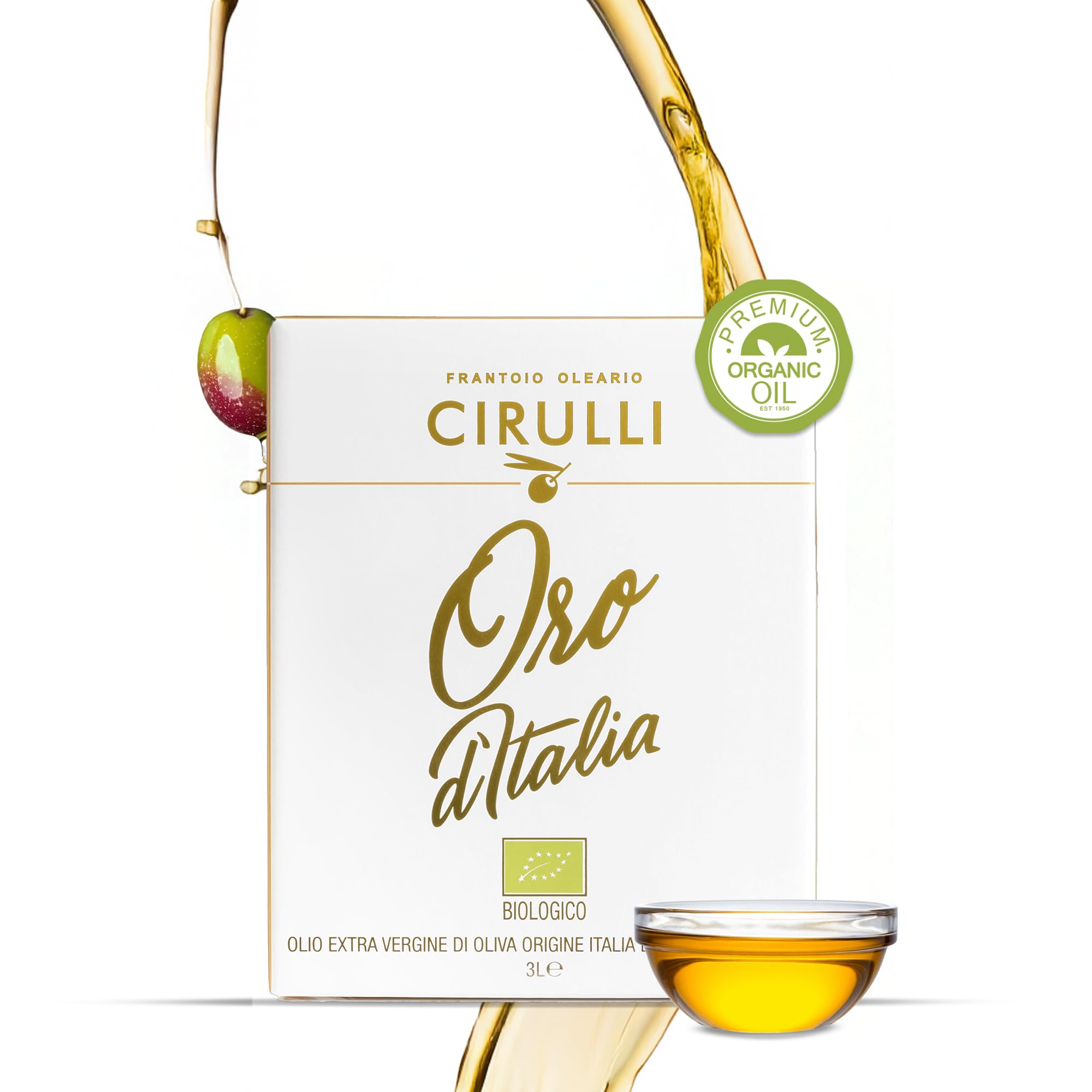 Huile d'Olive Extravergine Biologique Cirulli 100% Italienne - 3L Bag in Box avec Robinet Latéral - Récolte Naturelle - Huile EVO Premium - Brut et Non Filtrée - Sans Additifs