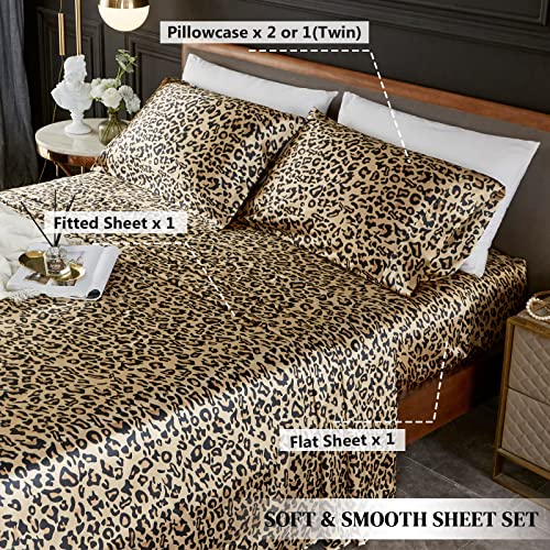 Udeal Queen Sheet Set Satin Sheets And Pillowcase Sets Silky Soft Cooling Bed Sheets Set Deep Pocket Luxury Cheetah Print Breathable Sheet 90 Gsm (4 Piece, Yellow Leopard) #TOP2