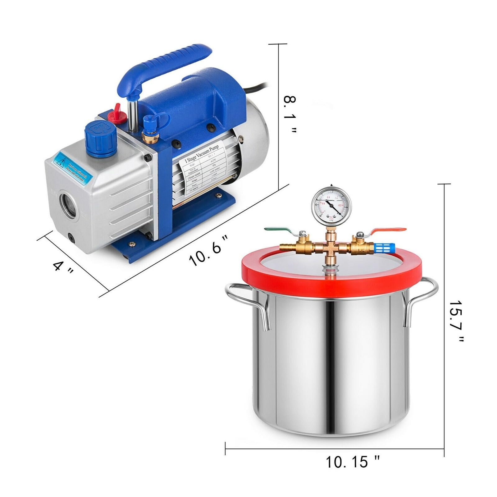 Druckluftsäge Vakuumpumpe, 2-Gallonen-Kammer-Kit 3CFM 1/4HP Kontrolliertes Entgasungsmessgerät Für Kältemittel In Der Klimaanlage Zu Hause für Aluminium, Kunststoff